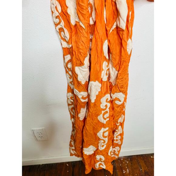 CHUFY Orange White Design Cupro Blend 3/4 Sleeves Lucia Maxi Dress Size Medium - Picture 6 of 16